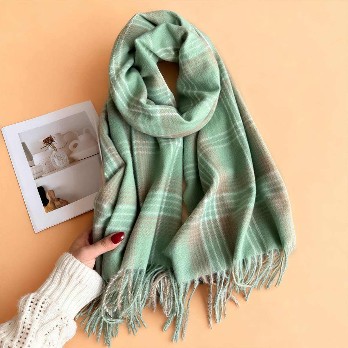 Checkerboard Winter Warm Cashmere Feel Scarf_Cwasc03262