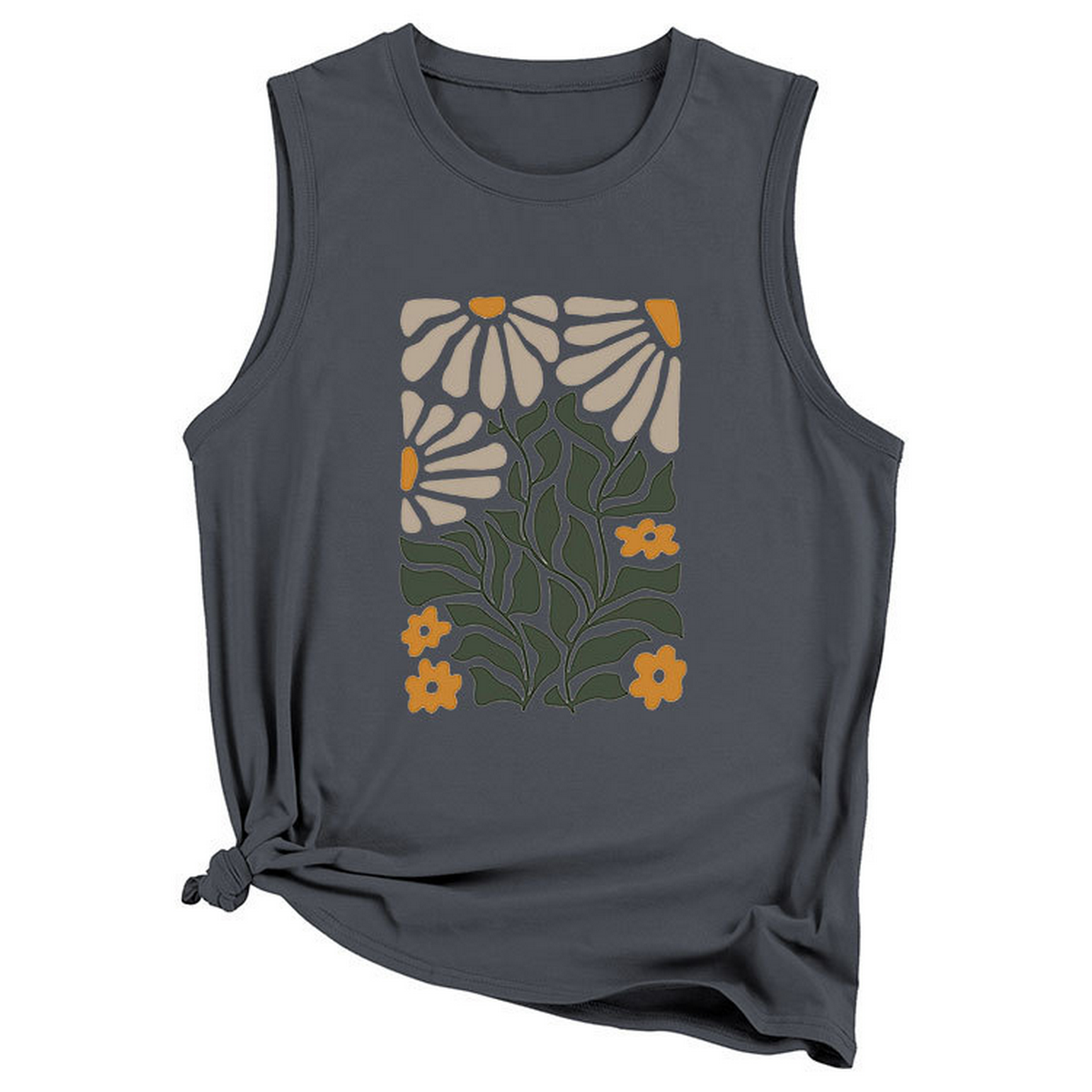 NTAGE YELLOW FLOWER VEST FOR WOMEN SLEEVELESS_CWTTSL0414