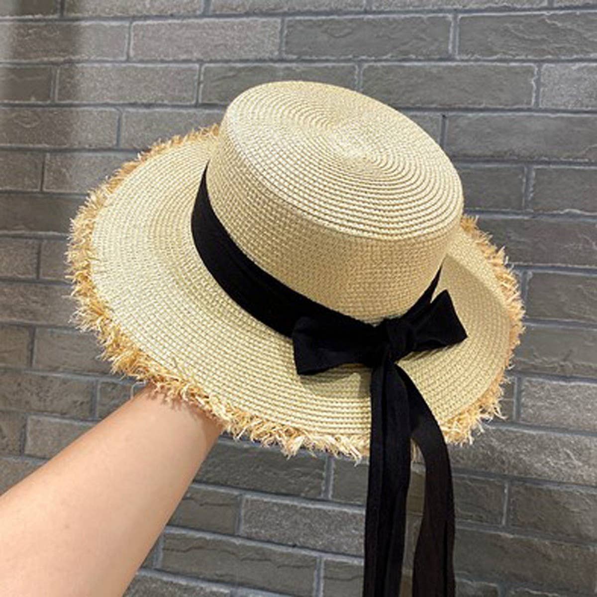 SUMMER LITERARY BOW FLAT TOP SUN HAT_CWAH3392