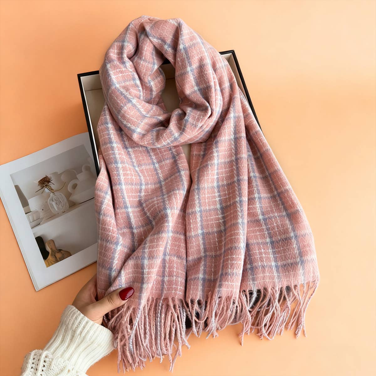 Vintage Plaid Winter Cashmere Feel Tassel Scarf_Cwasc03259
