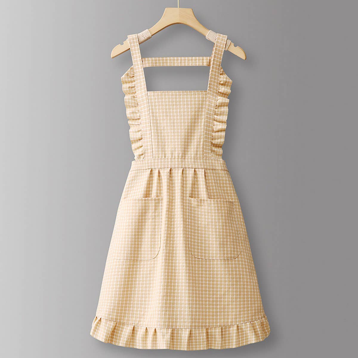 Cotton Striped Grid Kitchen Apron With Pocket_Cwmm10095