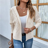 Solid Color Hooded Twist Sweater Cardigan