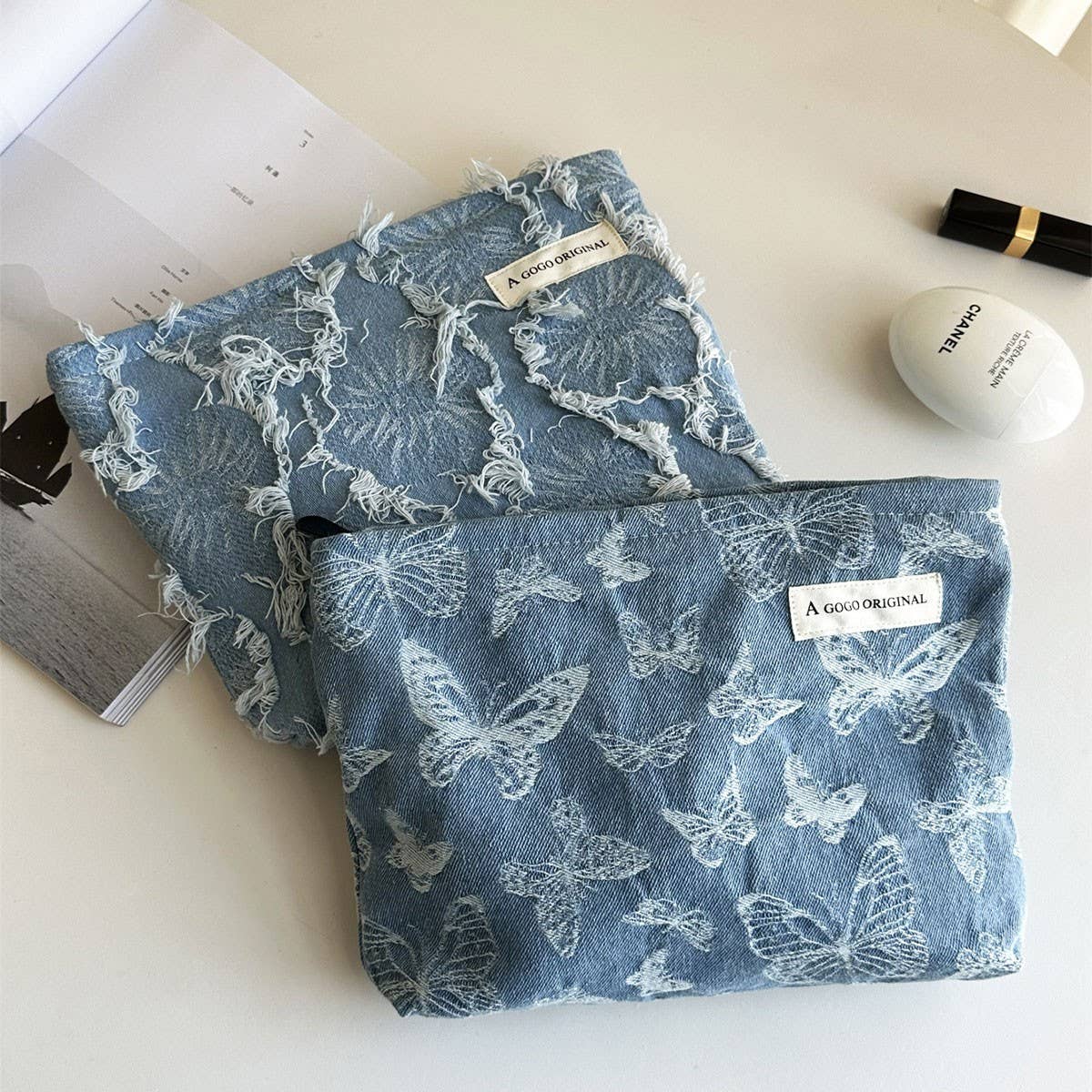 Denim Makeup Bag Large Pillow Handbag Travel Pouch_Cuab00702