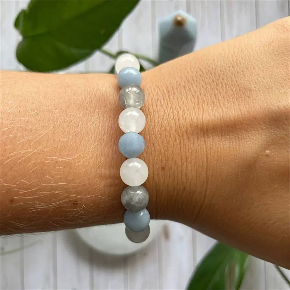 Aquamarine Natural Stone Beaded Bracelet_Cwmm11408