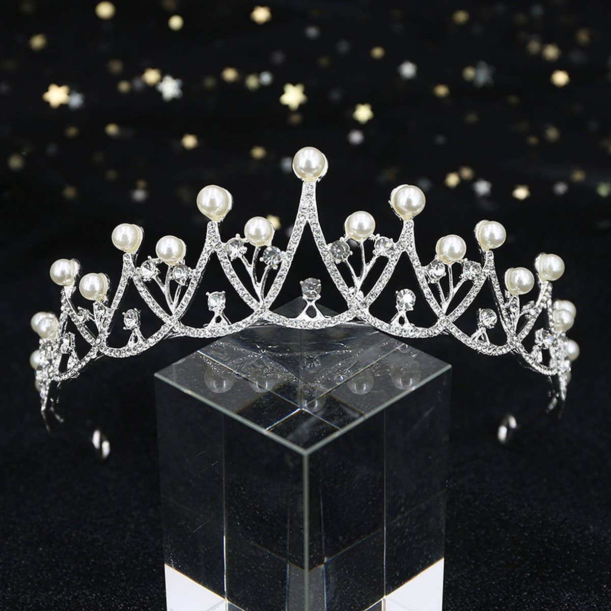 DIAMOND PEARL BRIDAL WEDDING CRYSTAL TIARA_CWMM2013