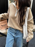 Solid-Color Long-Sleeved Semi-Zipper Sweater