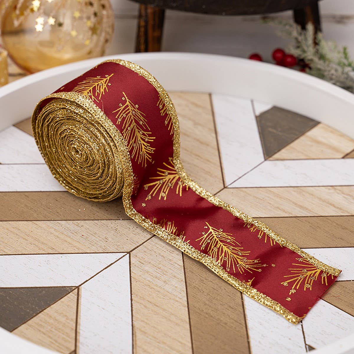 Cwmm10201_Christmas Glitter Ribbon Gold Gift Wrap Bow Craft