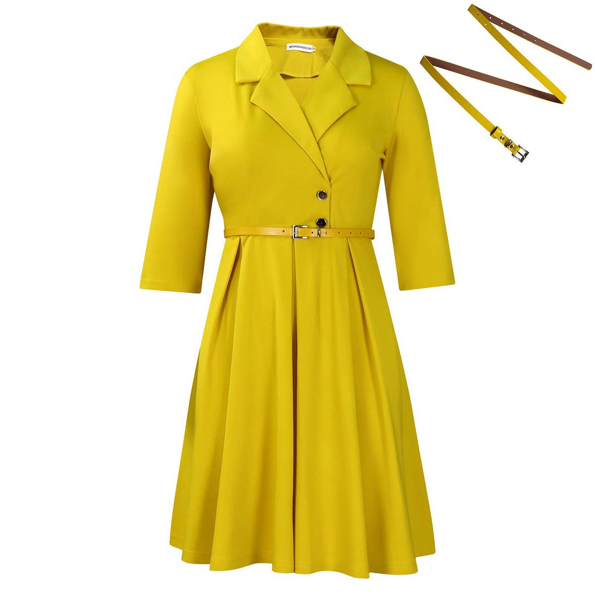 SOLID COLOR SUIT COLLAR HIGH WAIST DRESS_CWDSD6065