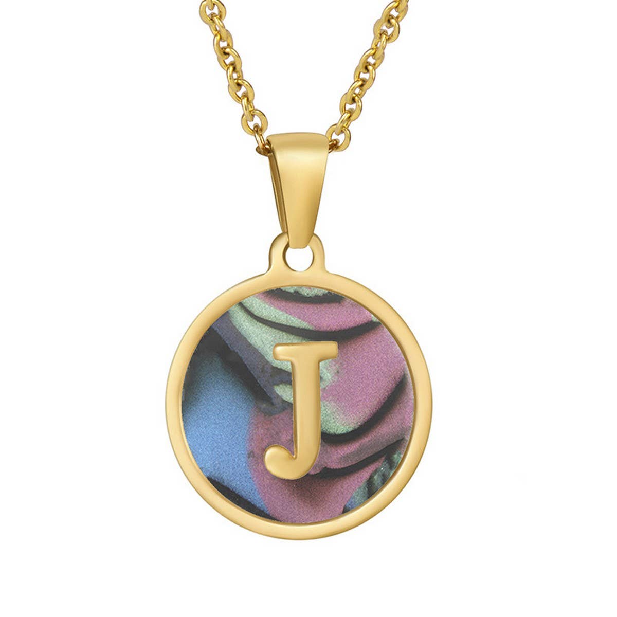 CIRCULAR SHELL ENGLISH LETTER PENDANT NECKLACE_CWAJE0675
