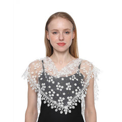 SOLID COLOR TASSEL FLOWER TRIANGLE LACE VEIL_CWMM1987