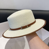 FLAT TOP FASHION STRAW HAT WITH BELT_CWAH3400