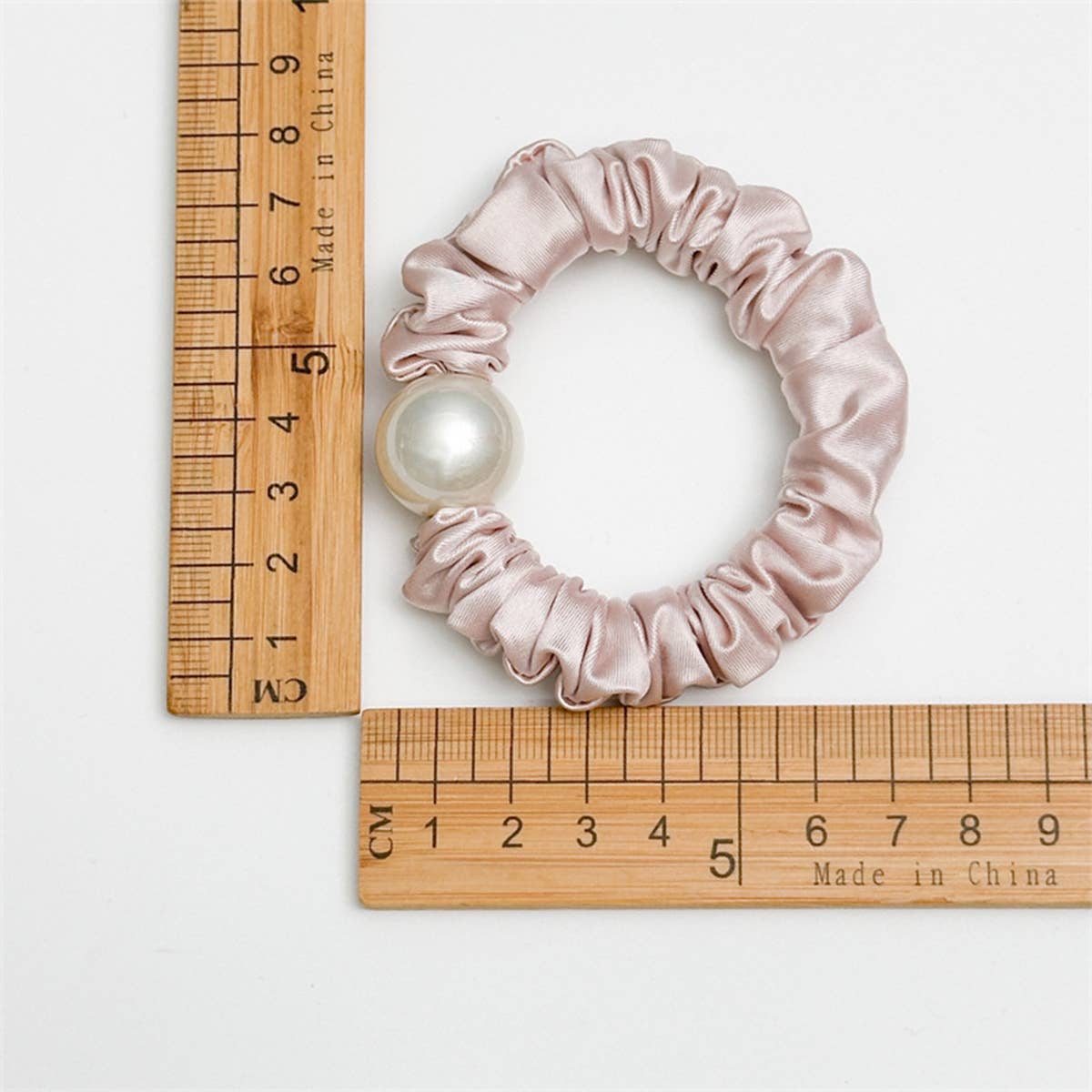 Pink Satin Bead Scrunchie Soft Hair Tie_Cwaha07599