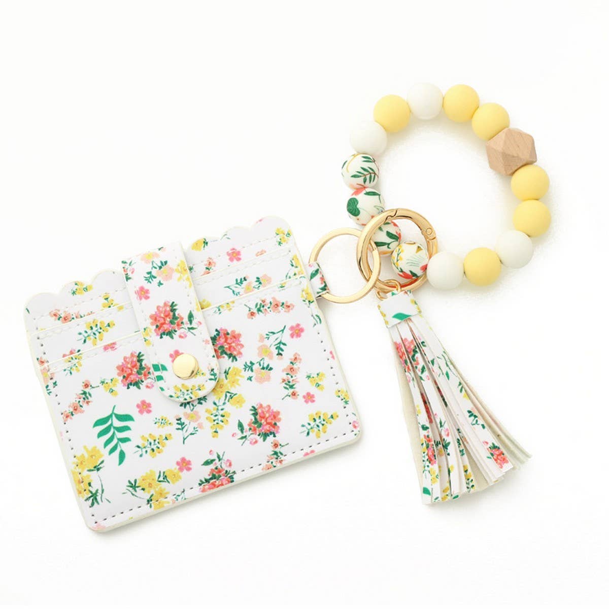 BLUE FLORAL BEAD WALLET GEOMETRIC KEYCHAIN SET_CWAB4953