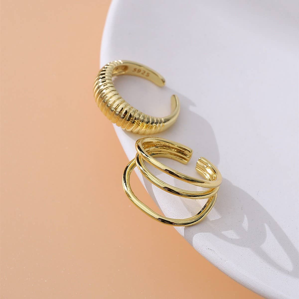 NEW GEOMETRIC OPEN RING 2 PIECE SET_CWAJE1991