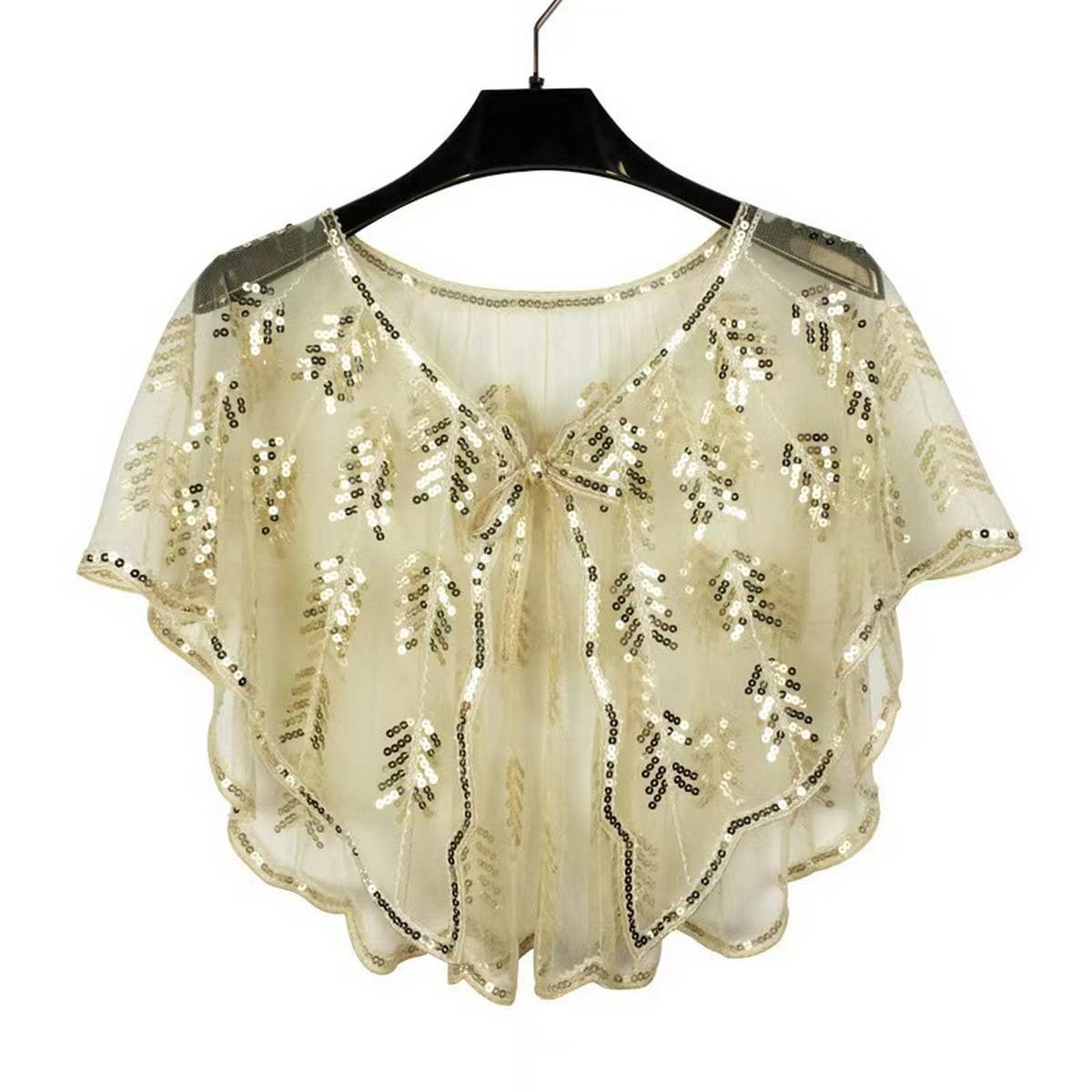 LEAF SEQUIN SHEER SHAWL EVENING PARTY CAPE_CWMM8961