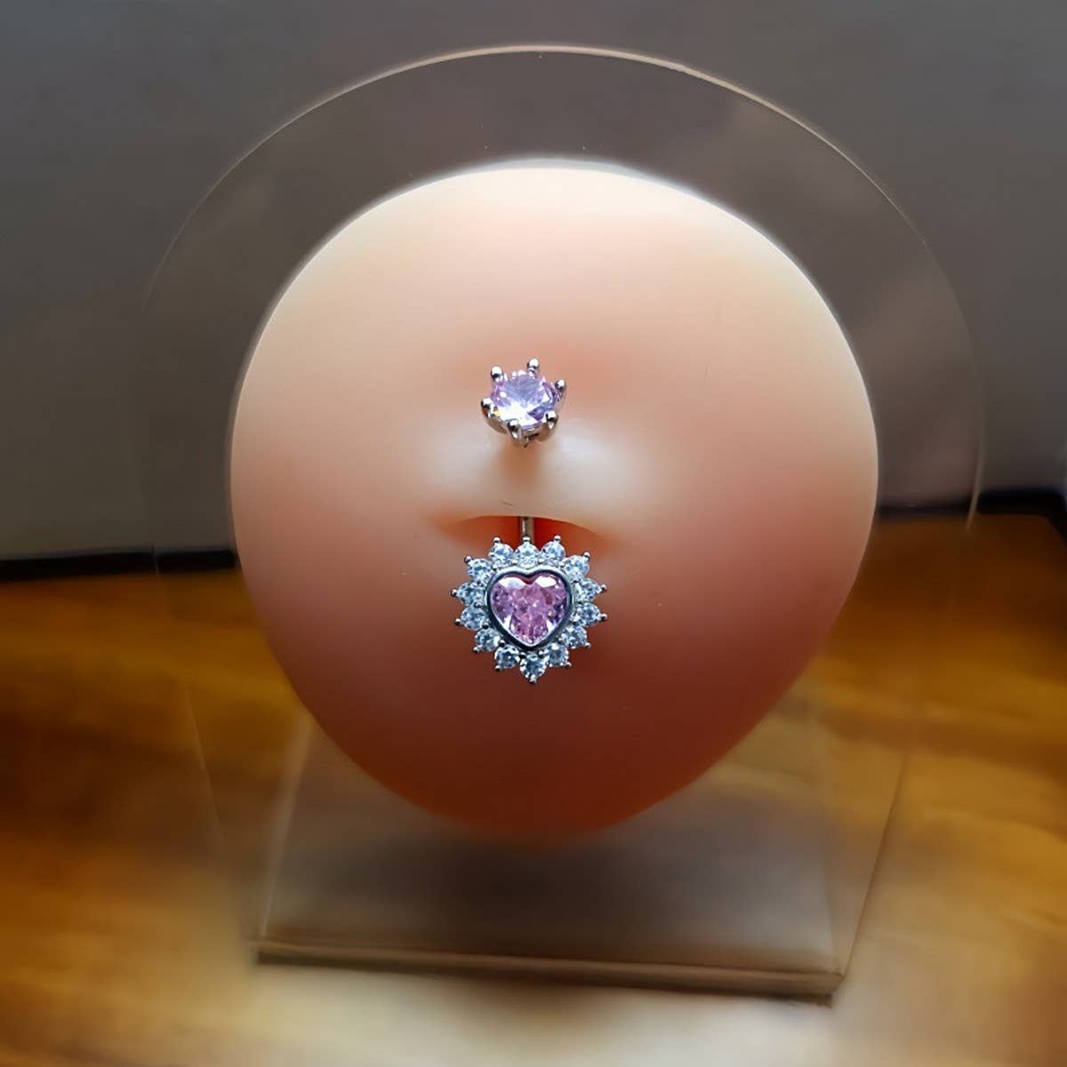 SEXY HYPOALLERGENIC HEART FLOWER ZIRCON BELLY RING_CWMM9465