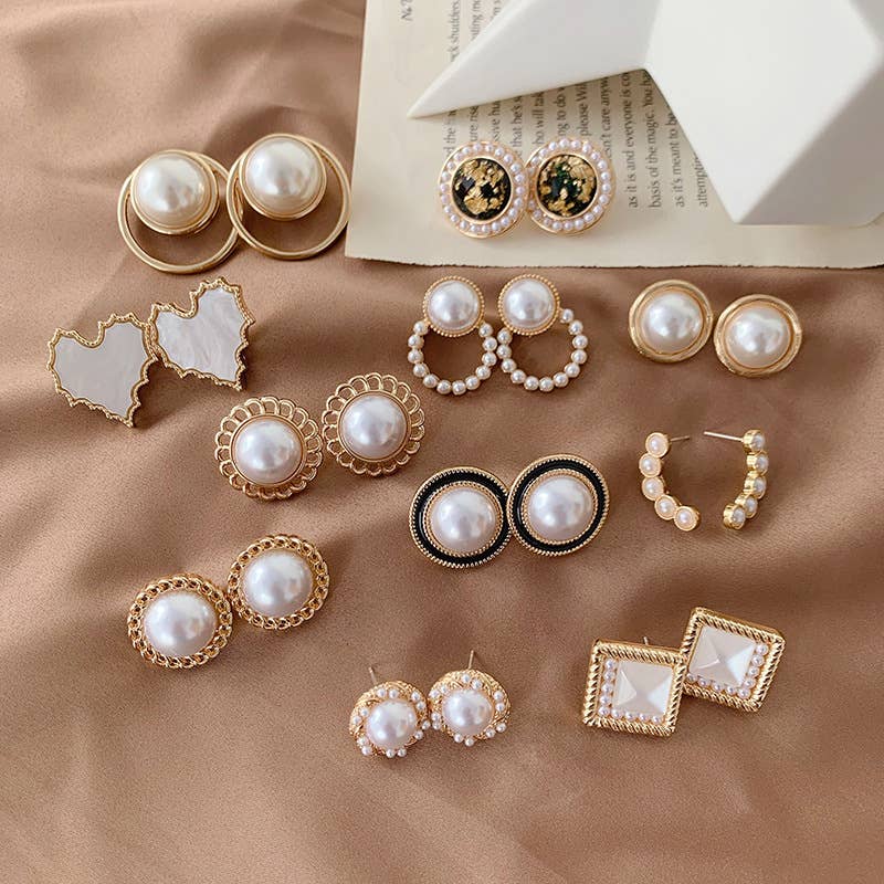 S925 Silver Needle Pearl Stud Geometric Earrings