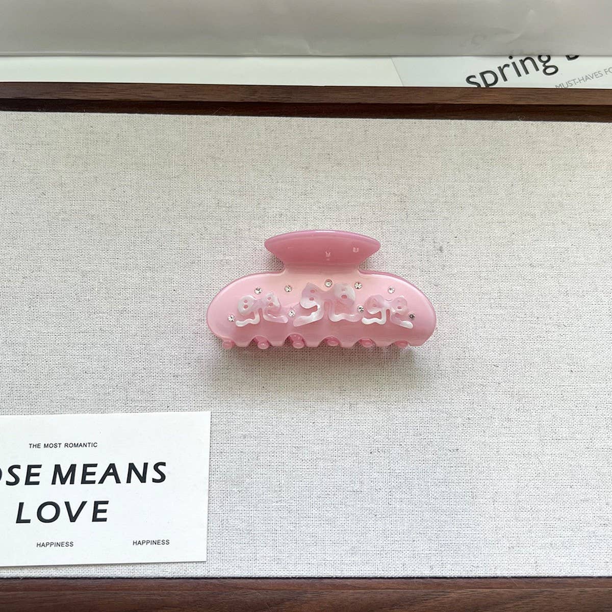 PINK BOW ACETATE CLAW CLIP CUTE ELEGANT STYLE_CWAHA5708