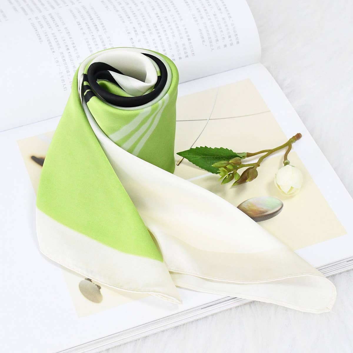 FLORAL SILK SCARF FRESH ELEGANT SQUARE HEADSCARF_CWASC1154