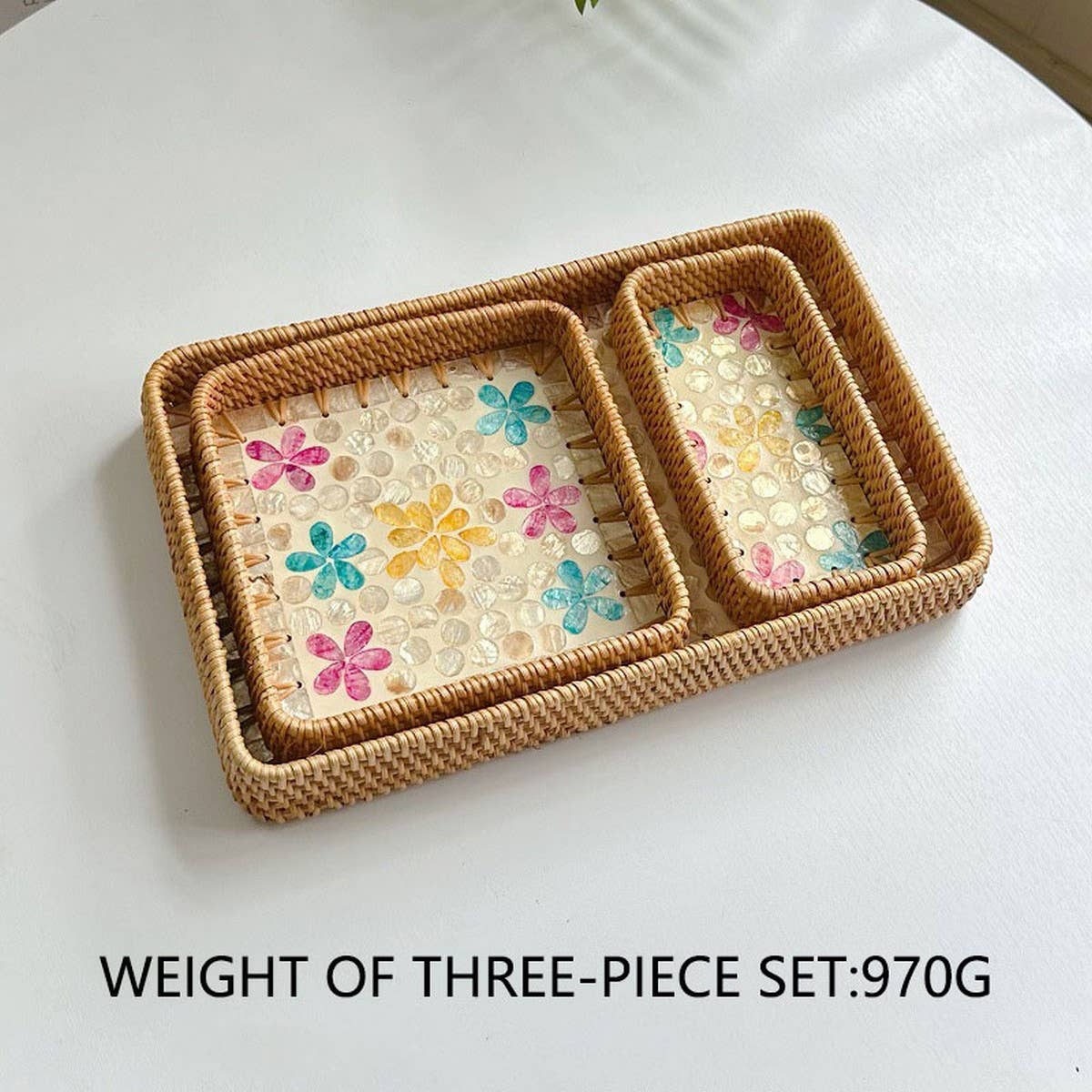 RATTAN COLORFUL SHELL FRUIT TRAY THREE PIECE SET_CWMM4393