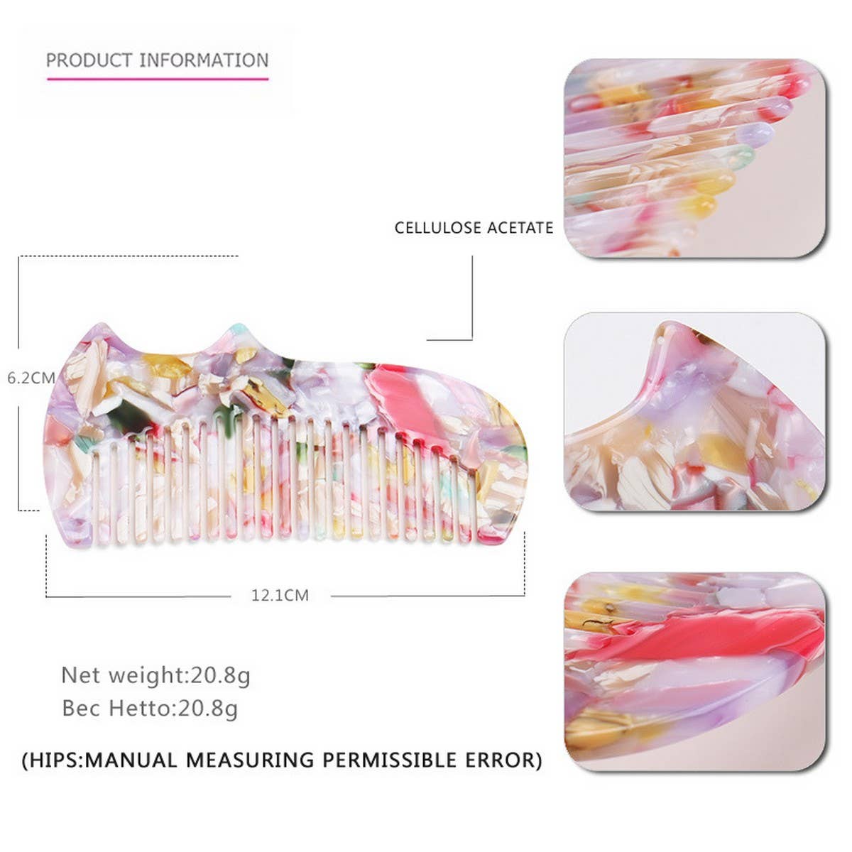 ACETATE SHEET 4MM GRADIENT TOOTHCOMB HORN HAIRCOMB_CWAHA4186