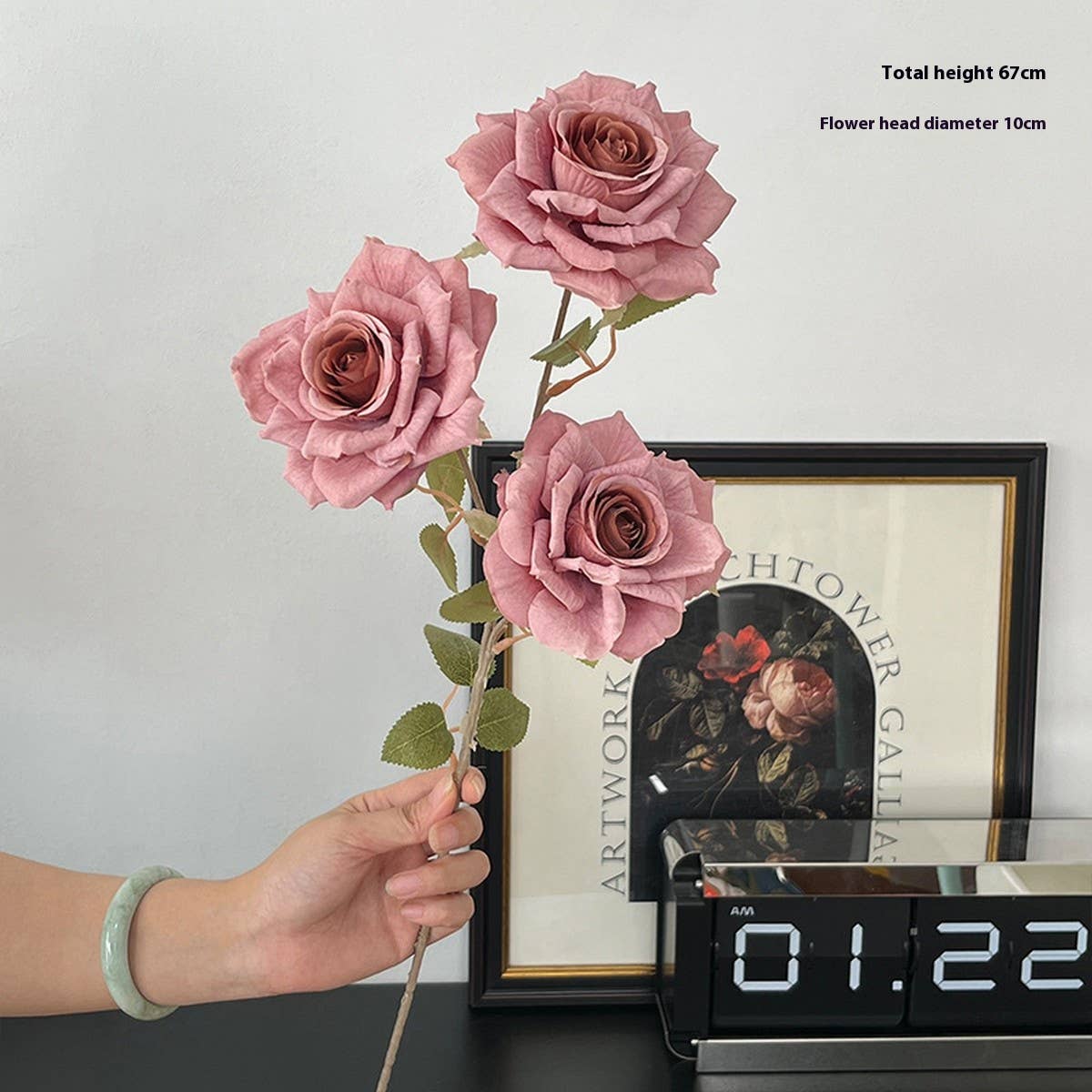 ARTIFICIAL CAPPUCCINO ROSE BOUQUET WITH 3 HEADS_CWMM6505