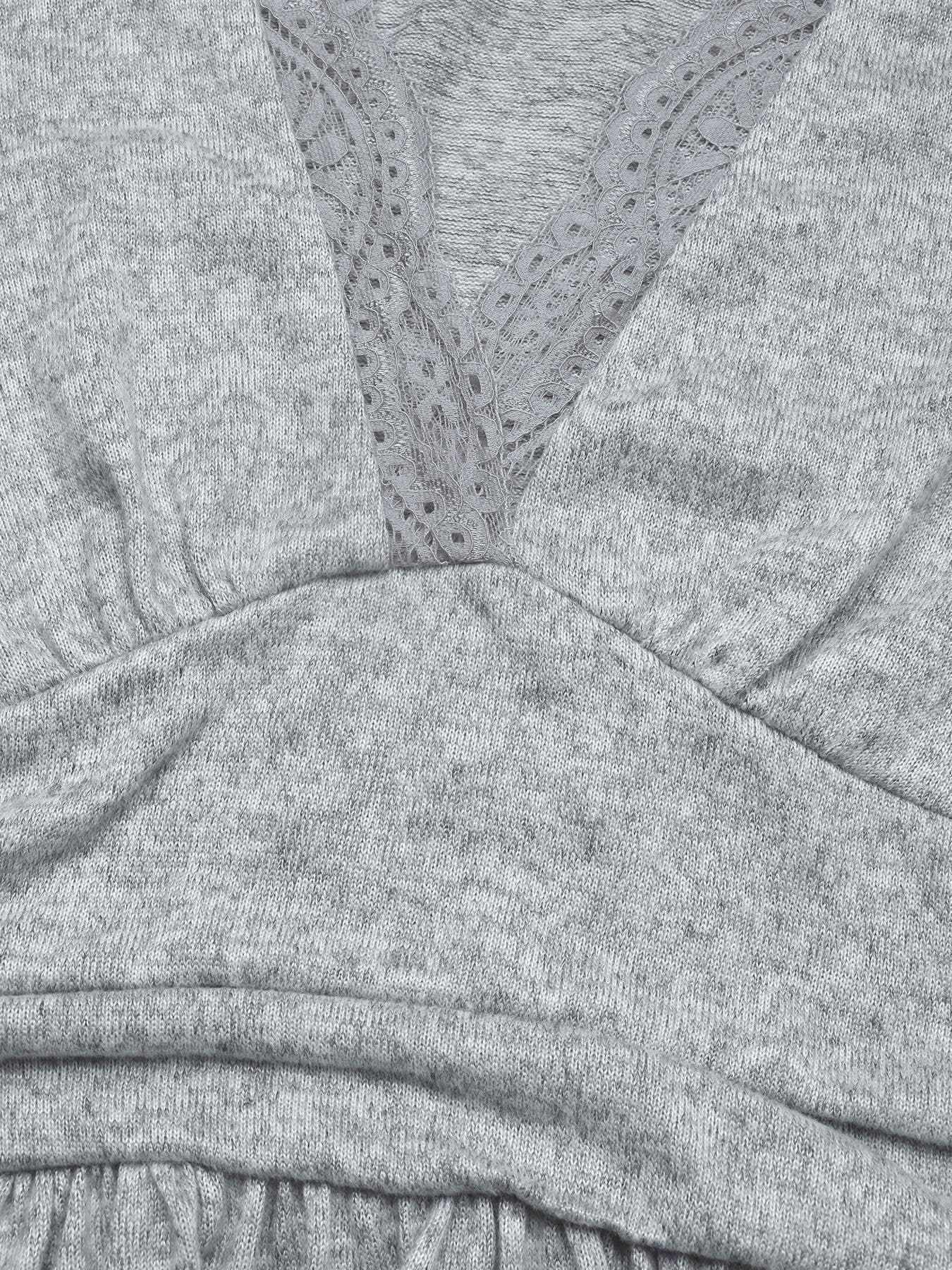 Solid-Color Brushed V-Neck Long-Sleeved Dress