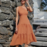 Solid Holiday Garden Diagonal Shoulder Dress_Cwdsd3205