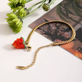 ELEGANT 18K GOLD FLAT CHAIN WITH RED GLASS CHARM_CWAJE4746