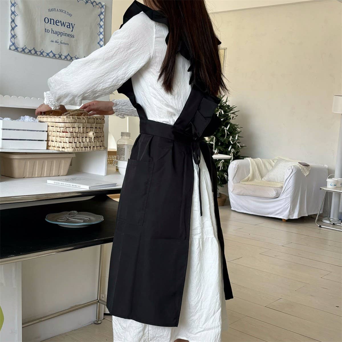 Waterproof And Oil-Proof Oxford Ruffled Cross Apron_Cwmm5827