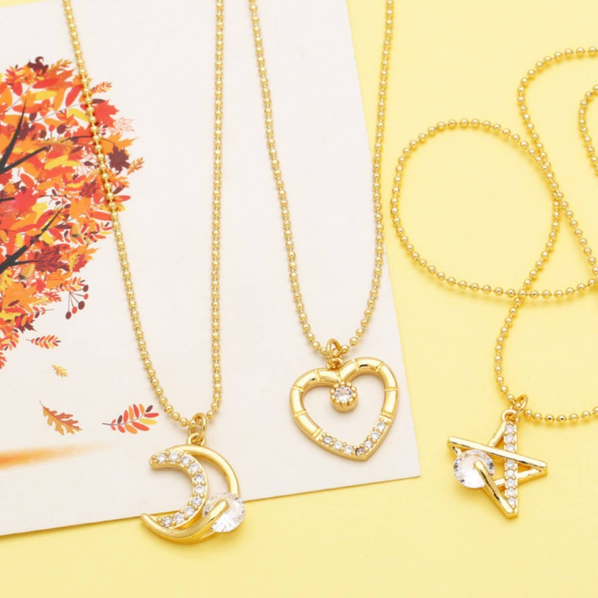 MOON STAR HEART PENDANT NECKLACE_CWAJE0915