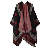 DOUBLE SIDED PLAID FAUX CASHMERE SHAWL CAPE_CWASC2137
