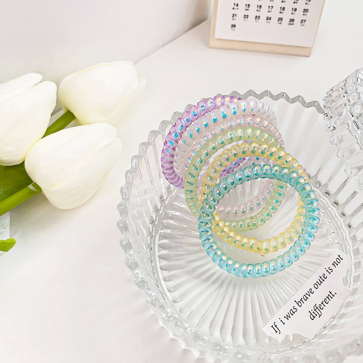 SYMPHONY CREAM TELEPHONE WIRE HAIR TIES 5 PACK_CWAHA1095