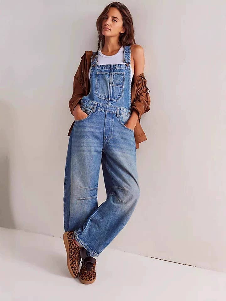 Washed Vintage Straight-Leg Workwear Overalls