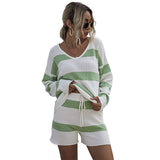 Striped Color Contrast Thin Knit Suit