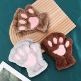 CARTOON CAT PAW BEAR PAW PLUSH HALF FINGER GLOVES_CWAG0175