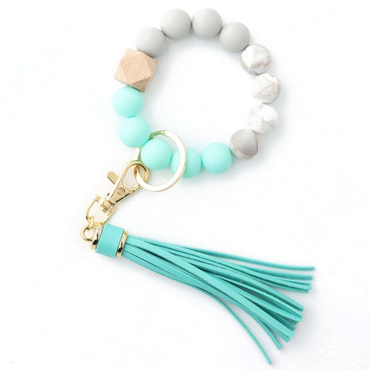 TASSEL WOOD SILICONE BEAD BRACELET KEYCHAIN_CWMM7018