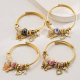 ELEGANT BUTTERFLY HEART PENDANT STEEL BRACELET_CWMM8608