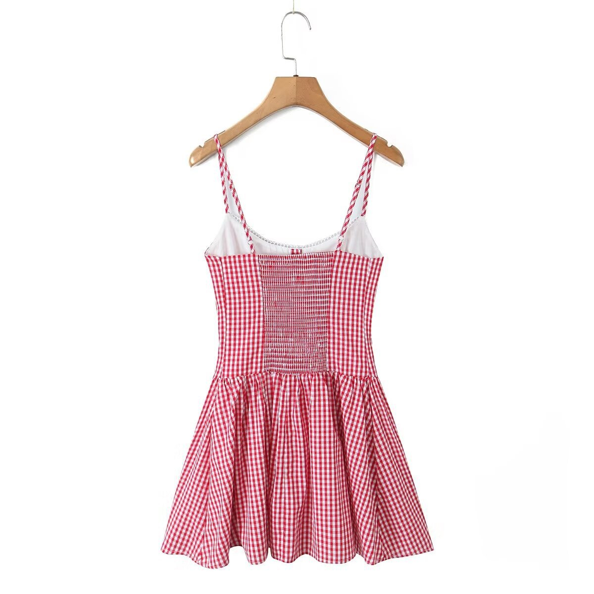 PLAID BUTTON FRONT CAMI DRESS FRENCH STYLE_CWDMD5798
