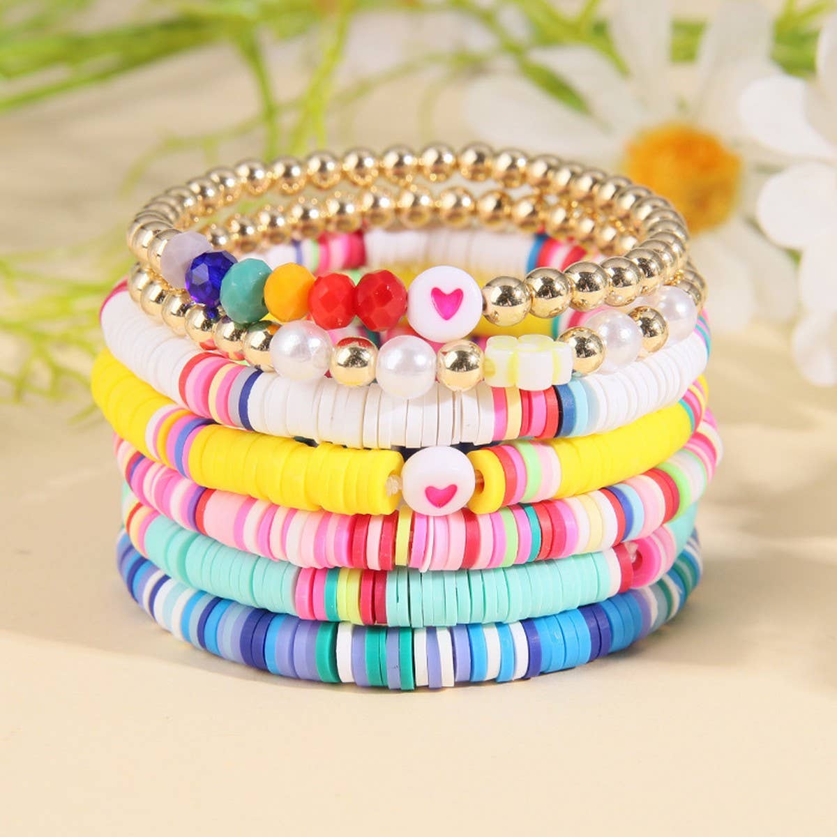 RAINBOW IMITATION PEARL 8 PIECE BRACELET SET_CWMM3511