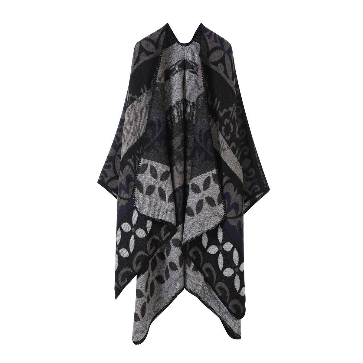 SHAWL SCARF KNITTED JACQUARD SLIT CAPE_CWASC2259