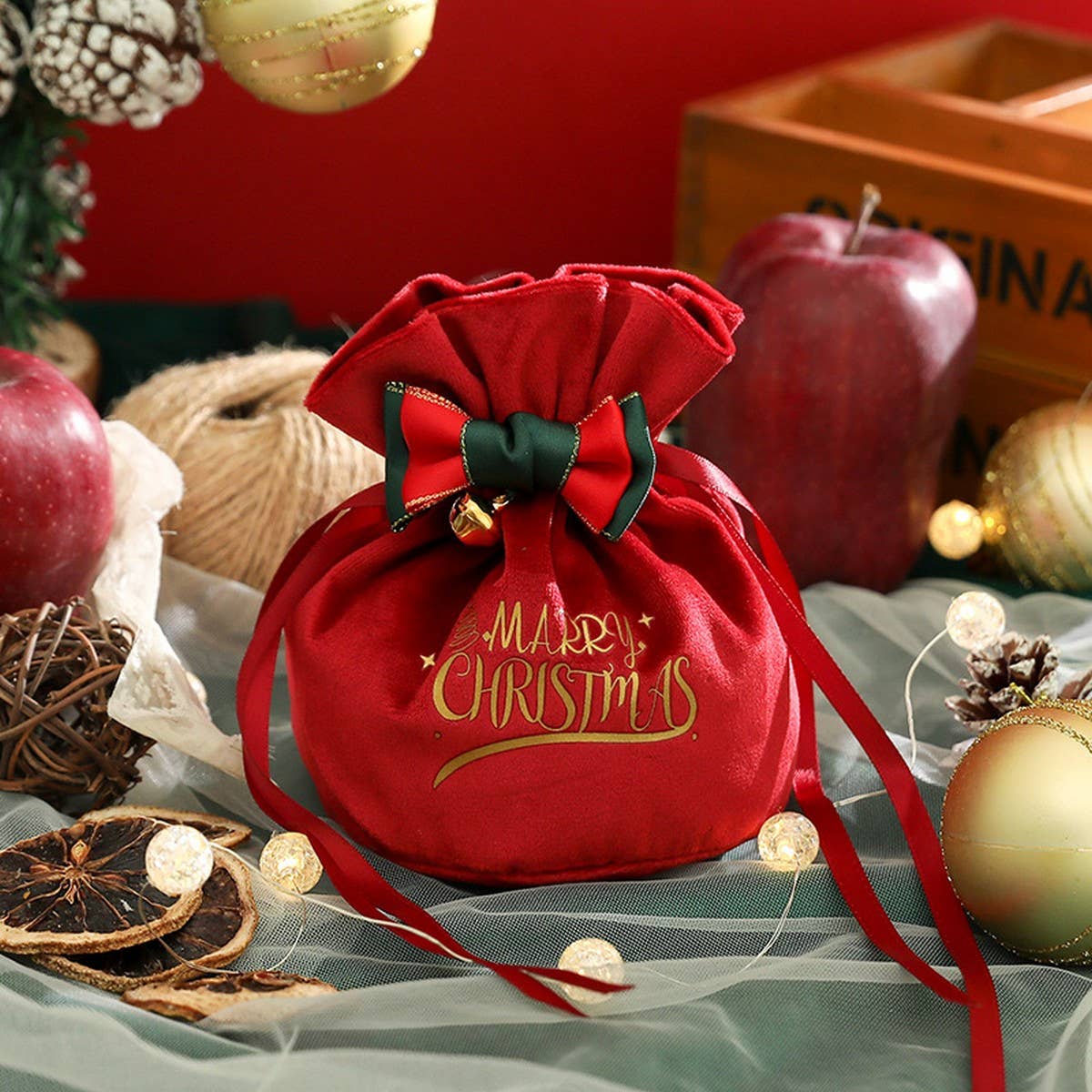 Velvet Apple Gift Bag Xmas Eve Candy Pouch_Cuab00752