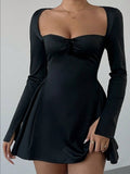 Womens Elegant Square Neck A-Line Mini Dress