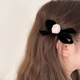 NEW PURE PINK ROSE BOW HAIRPIN_CWAHA4653