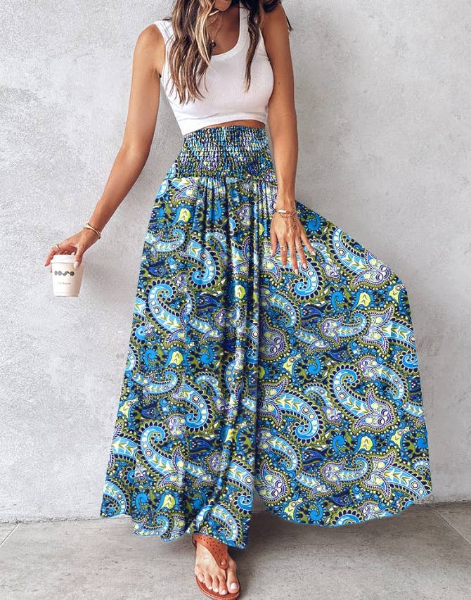 Tropical Print Retro Floral Print Wide Leg Pants
