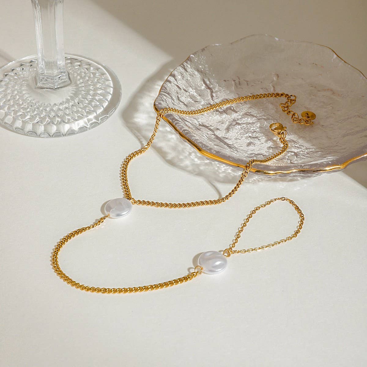 18K GOLD PEARL CHAIN ANKLET RING STAINLESS STEEL_CWAJE4847