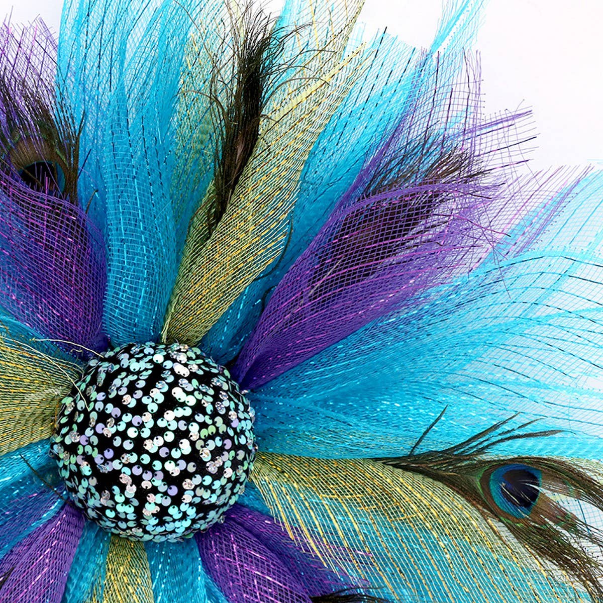 PEACOCK FEATHER RIBBON WREATH DOOR HANGING_CWAJE05389