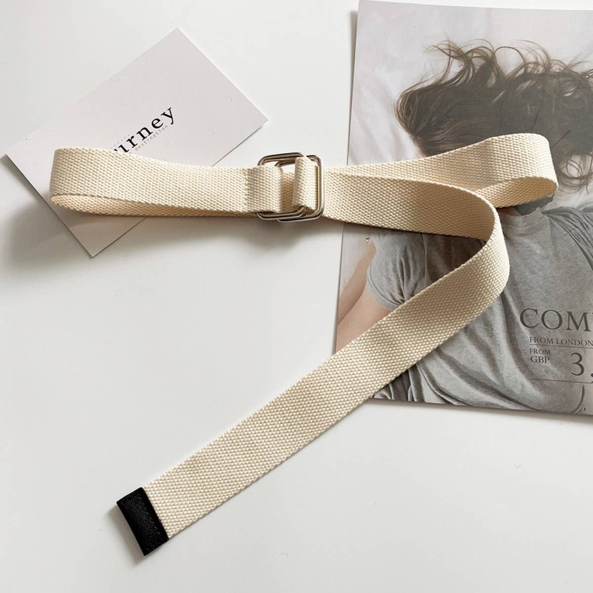 CANVAS SIMPLE DOUBLE BUCKLE DECORATIVE BELT_CWABE0661