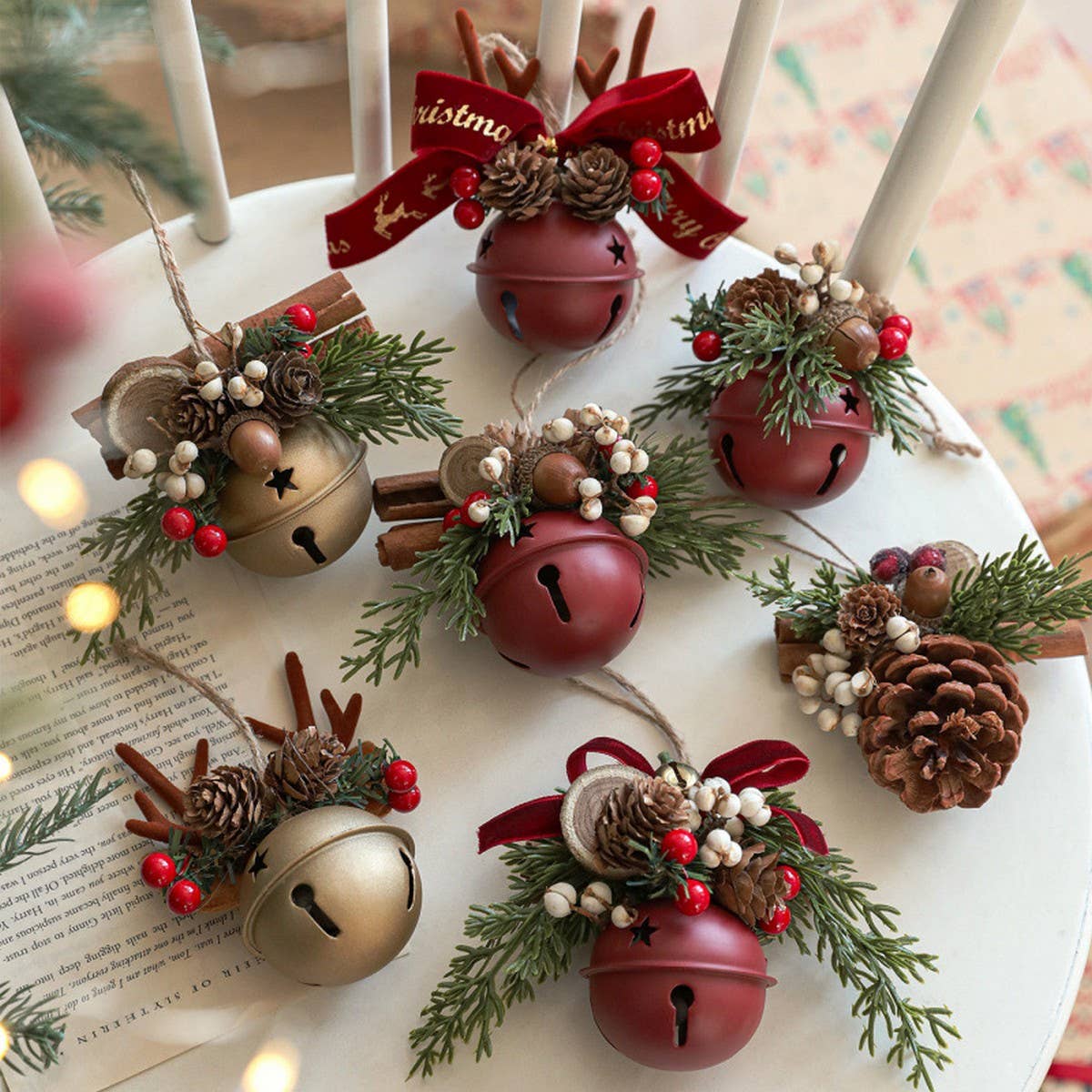 MIXED CHRISTMAS BELLS ANTLERS BOWS PINECONE DECOR_CWMM9786