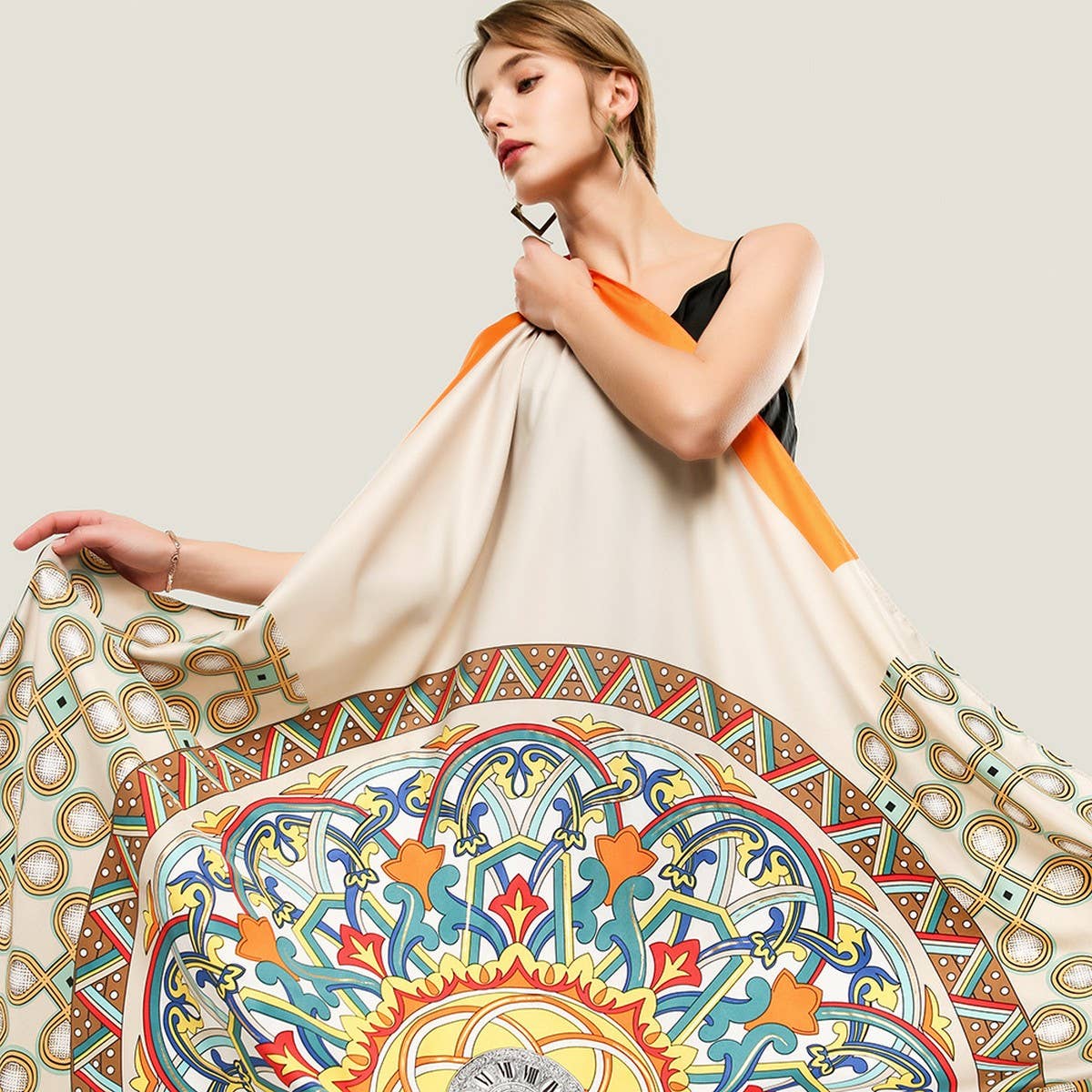 Twill Satin"First Love"Print Large Scarf For Women_Cwasc0667